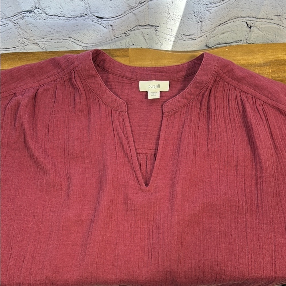Pure Jill Dusty Rose Cotton V-Neck Dress Size Small - Picture 3 of 10